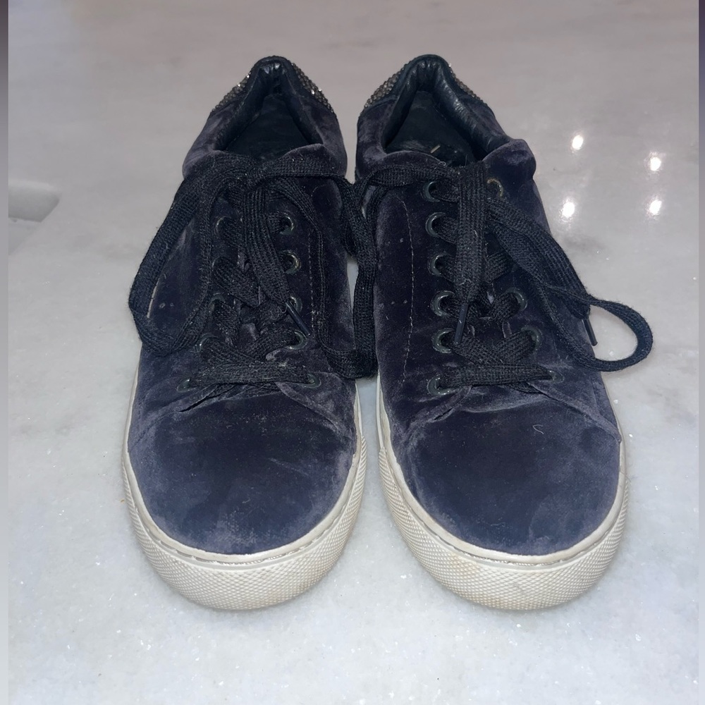 Lola Cruz Black Velvet Smiley Face Sneakers